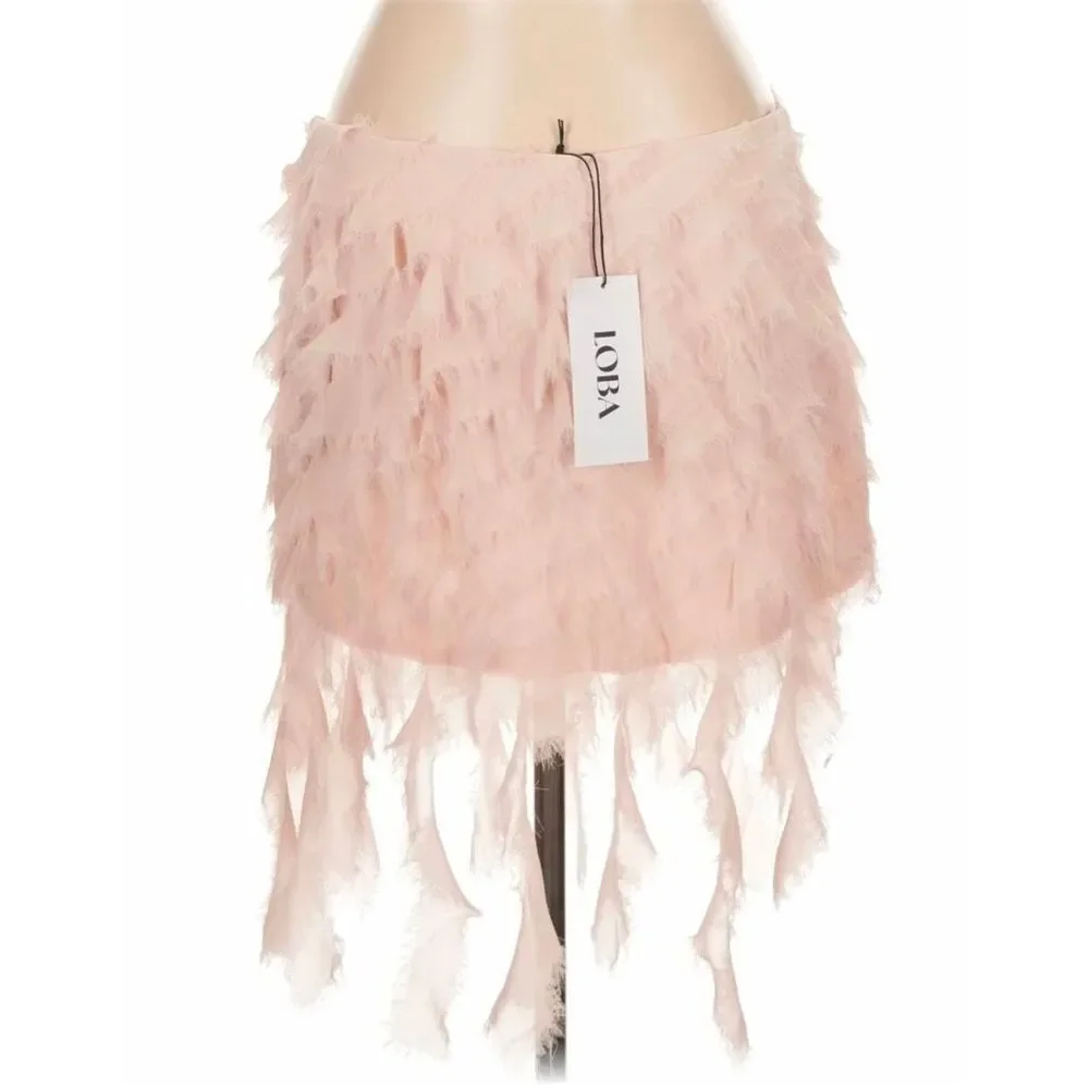 Loba Adara Georgette Raw Tiered Trim Fairy Mini Skirt Sz. L